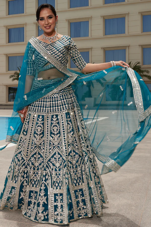 Blue and Silver lehenga set - Image 3