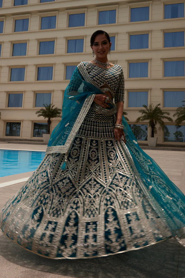 Blue and Silver lehenga set - Image 4