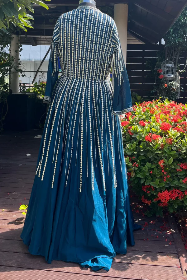Blue beaded jacket and lehenga set - Image 4