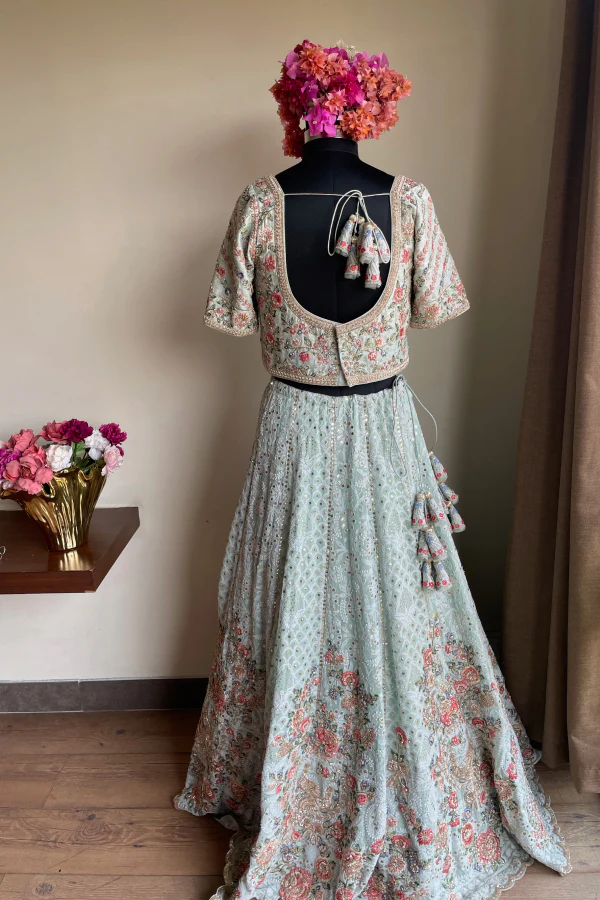 Blue  chikankari embroidered  lehenga set - Image 5
