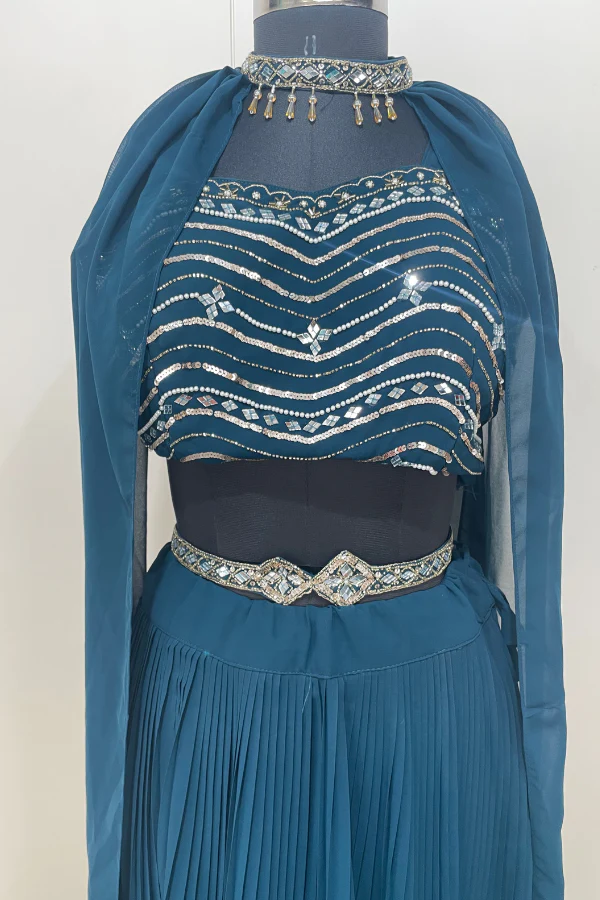 Blue indo western lehenga set - Image 3