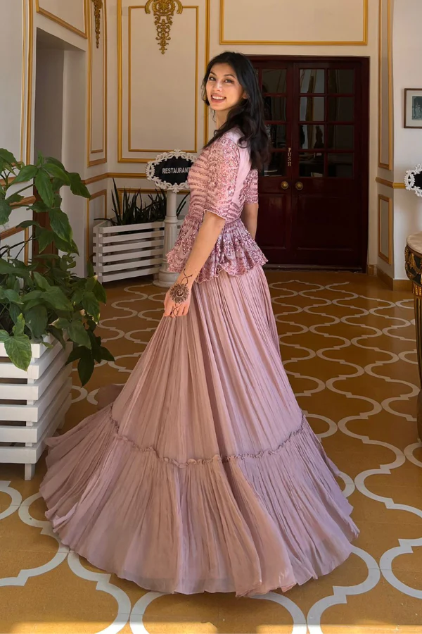 Pink peplum style lehenga set - Image 2