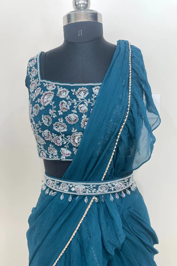 Blue pre stitched saree - Image 3