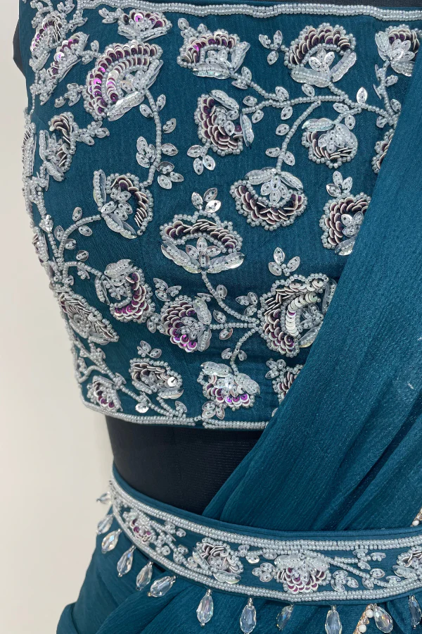 Blue pre stitched saree - Image 4