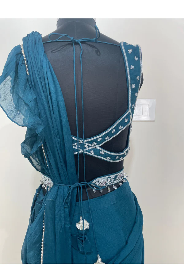 Blue pre stitched saree - Image 6