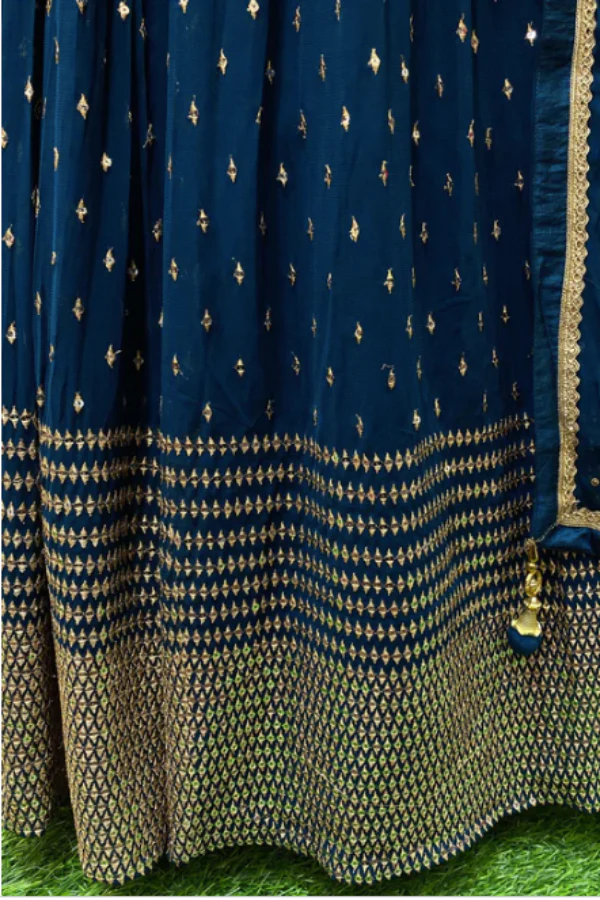 BLUE SEQUINS AND GOLDEN ZARI WORK LEHENGA SET - Image 4