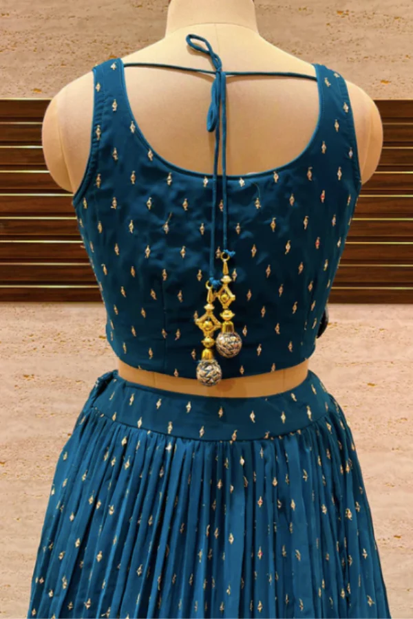 BLUE SEQUINS AND GOLDEN ZARI WORK LEHENGA SET - Image 5