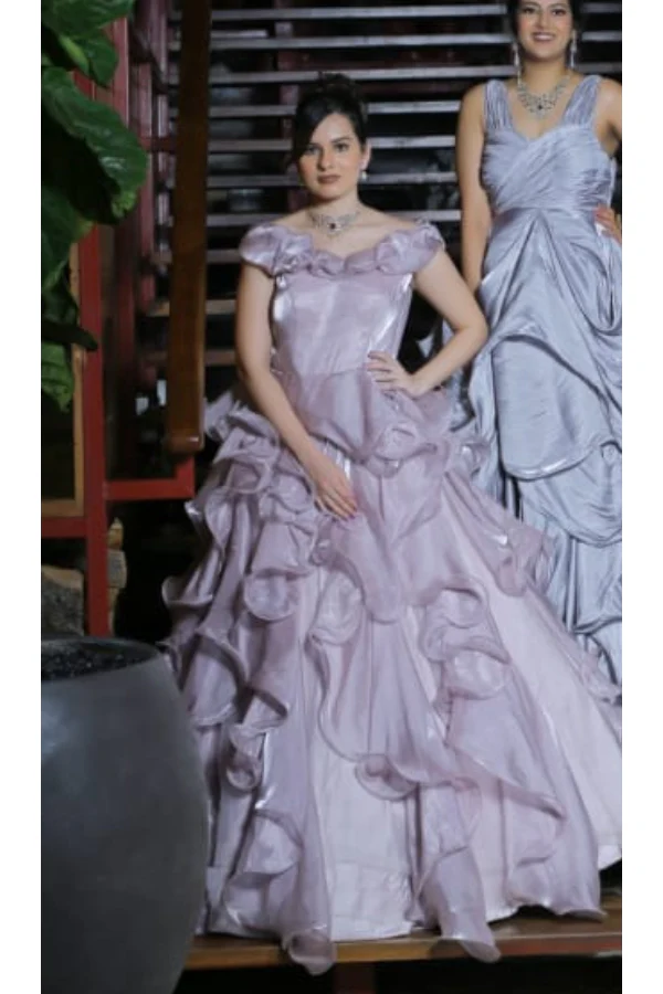 Blush pink ruffle gown