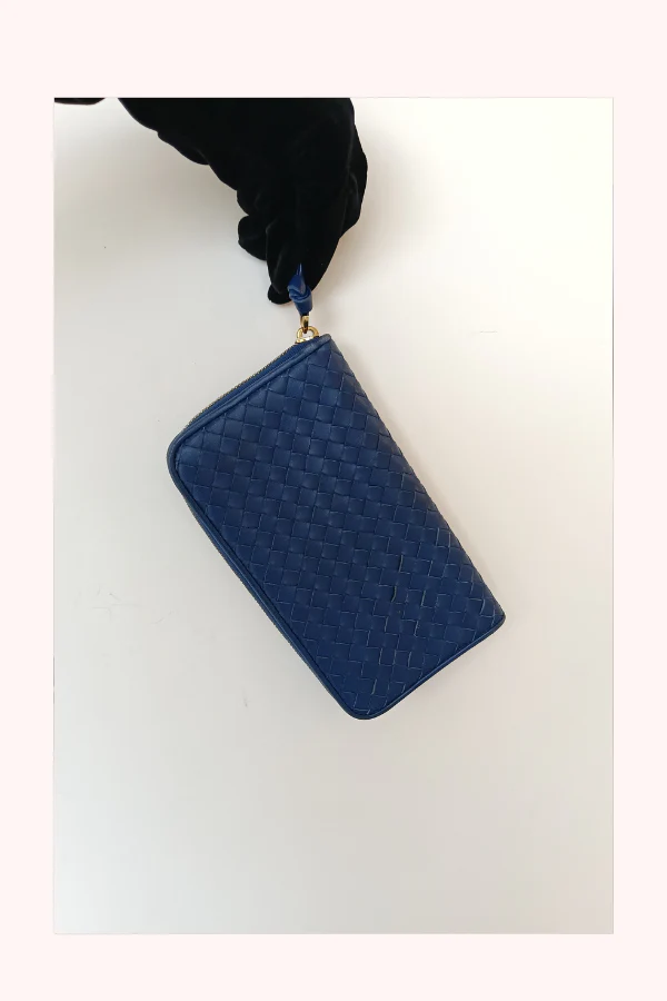 Bottega Veneta Blue Intrecciato Zip Around Wallet - Image 2