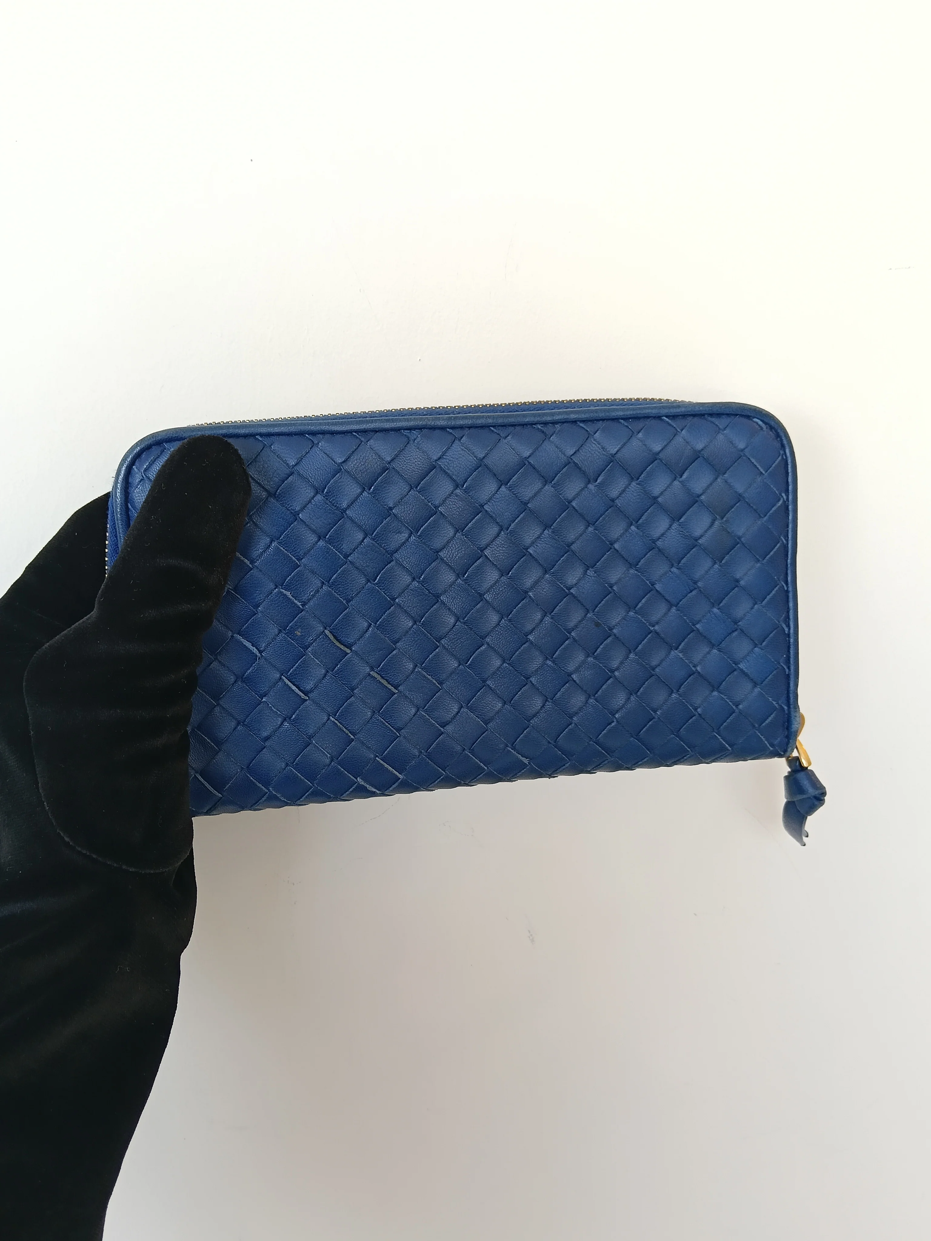 Bottega Veneta Blue Intrecciato Zip Around Wallet - Image 3