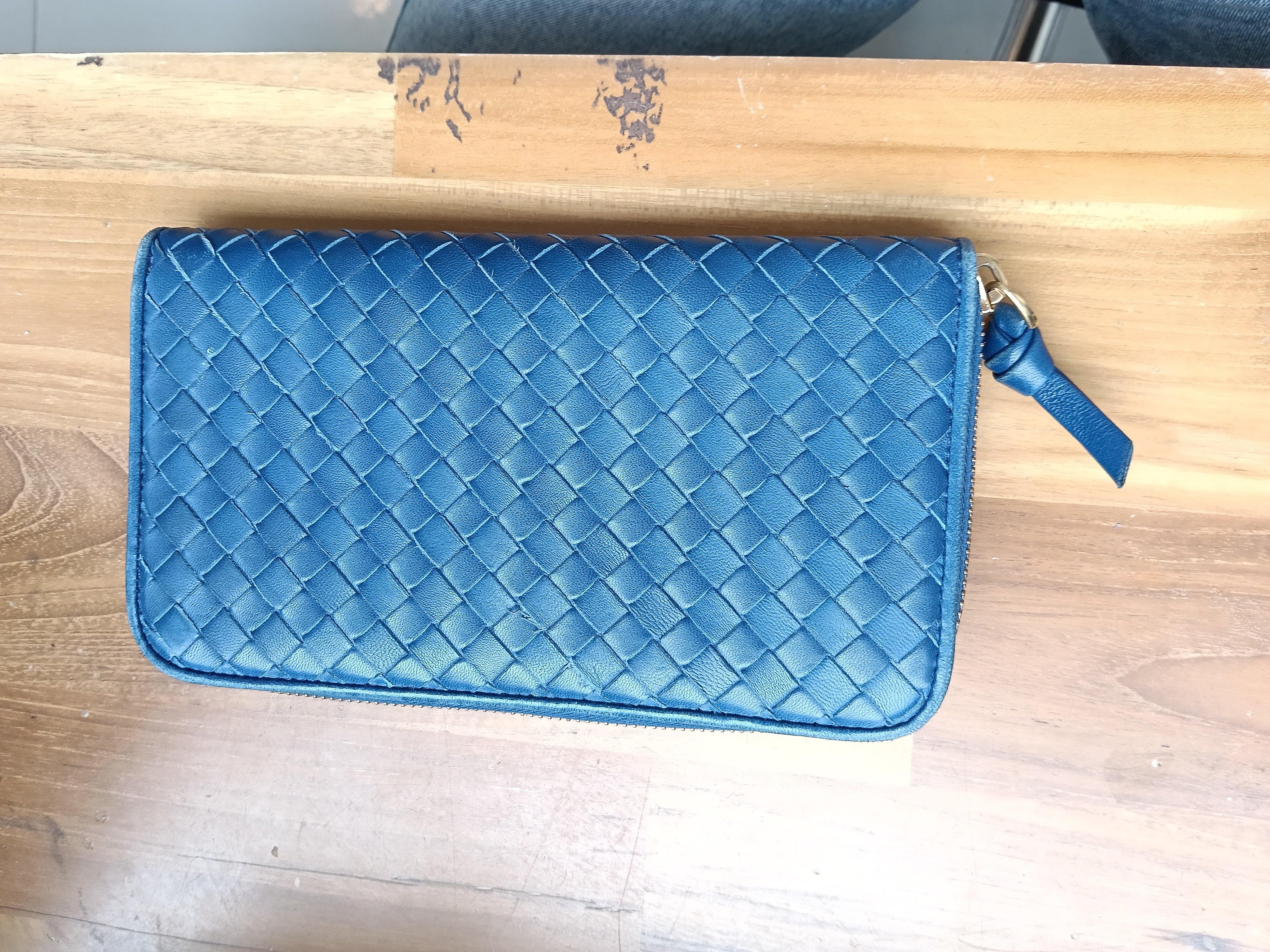 Bottega Veneta Blue Intrecciato Zip Around Wallet - Image 6