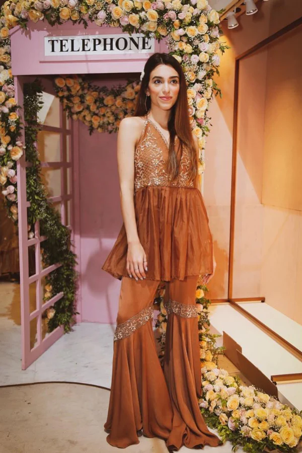 brown embellished sharara set