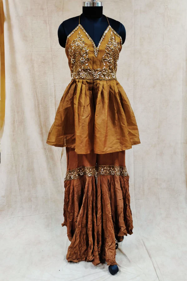brown embellished sharara set - Image 4