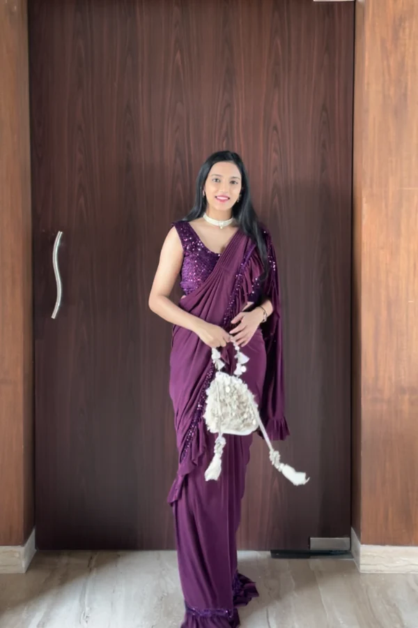 Burgundy Pre- Stitched Saree set