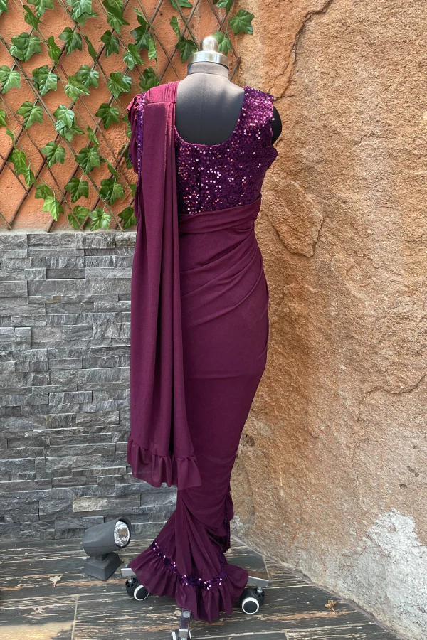 Burgundy Pre- Stitched Saree set - Image 4