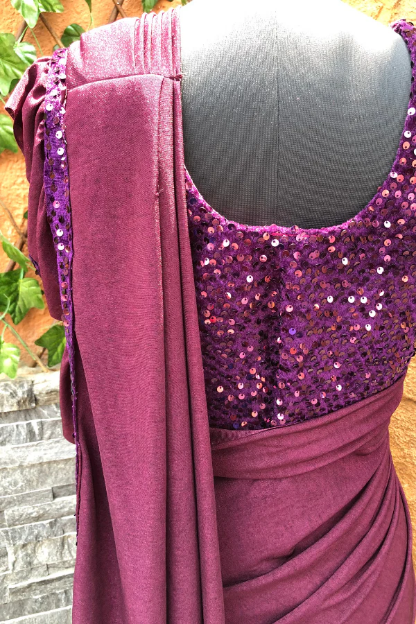 Burgundy Pre- Stitched Saree set - Image 6