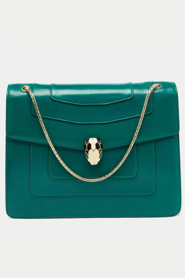 Bvlgari Green Leather Serpenti Forever Shoulder Bag