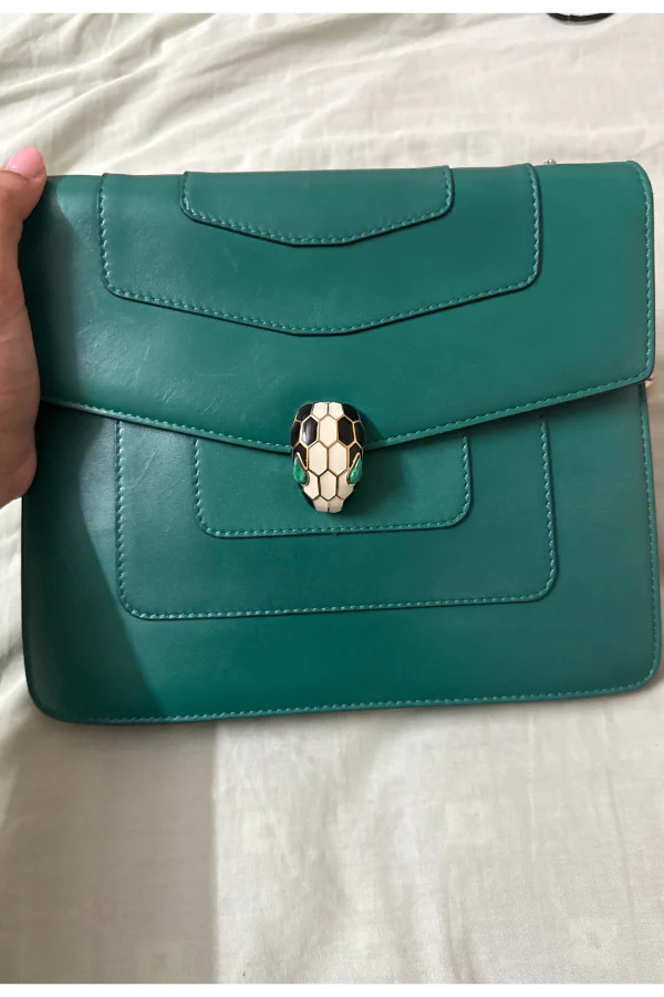 Bvlgari Green Leather Serpenti Forever Shoulder Bag - Image 5