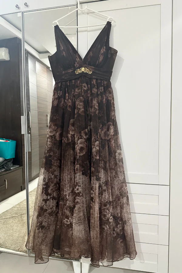 Cedar & Pine Floral and text print organza gown - Image 3