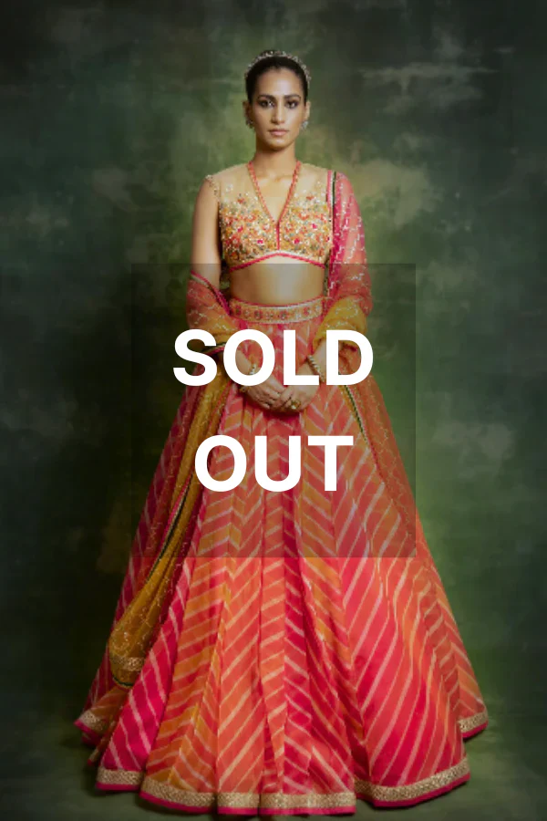 Cedar & Pine leheriya printed organza lehenga