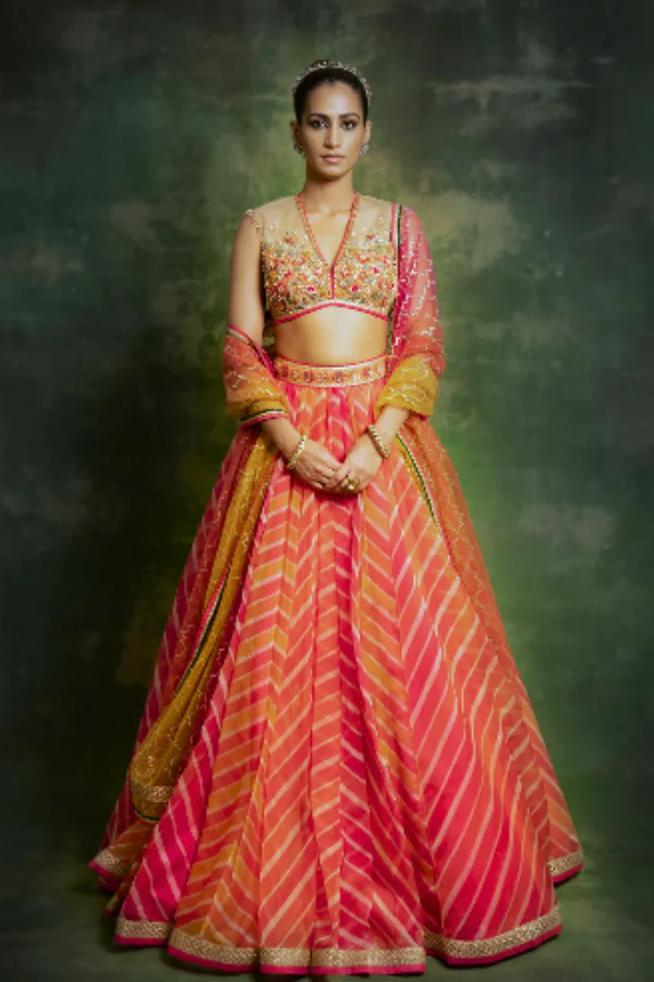 Cedar & Pine leheriya printed organza lehenga - Image 2