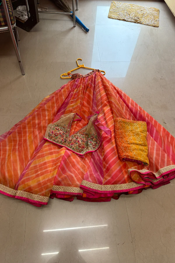 Cedar & Pine leheriya printed organza lehenga - Image 3