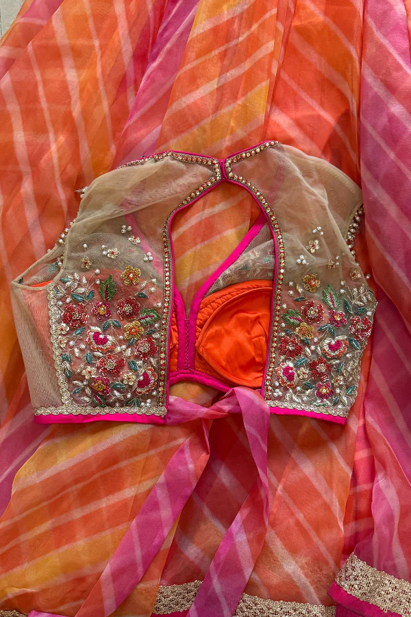 Cedar & Pine leheriya printed organza lehenga - Image 5