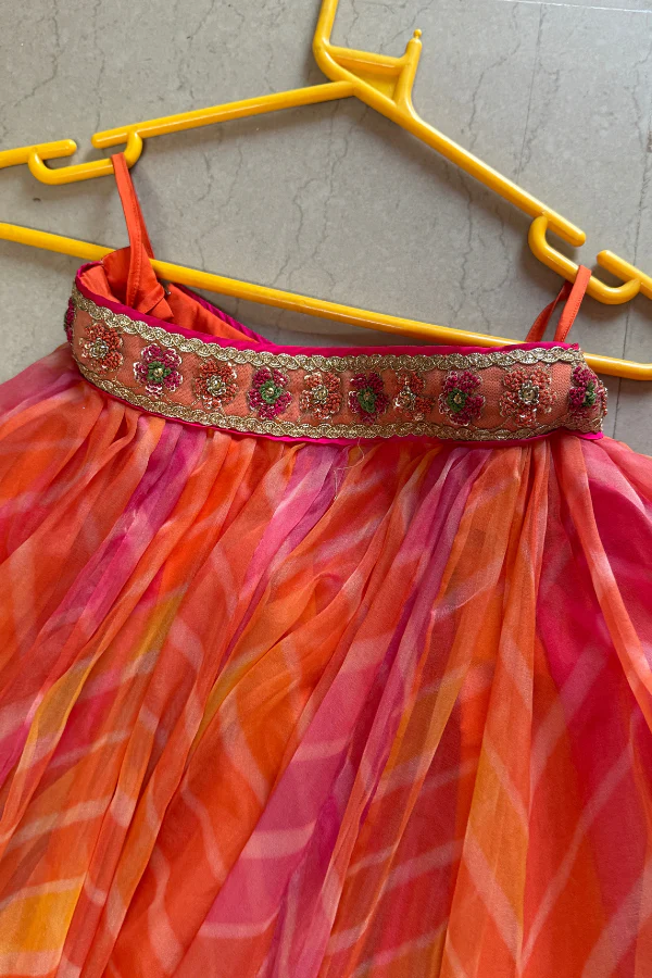 Cedar & Pine leheriya printed organza lehenga - Image 6