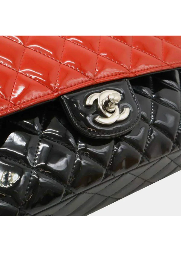 Chanel Black Red Bicolor Patent Leather Matelasse Coco Mark Double Chain Shoulder Bag - Image 5