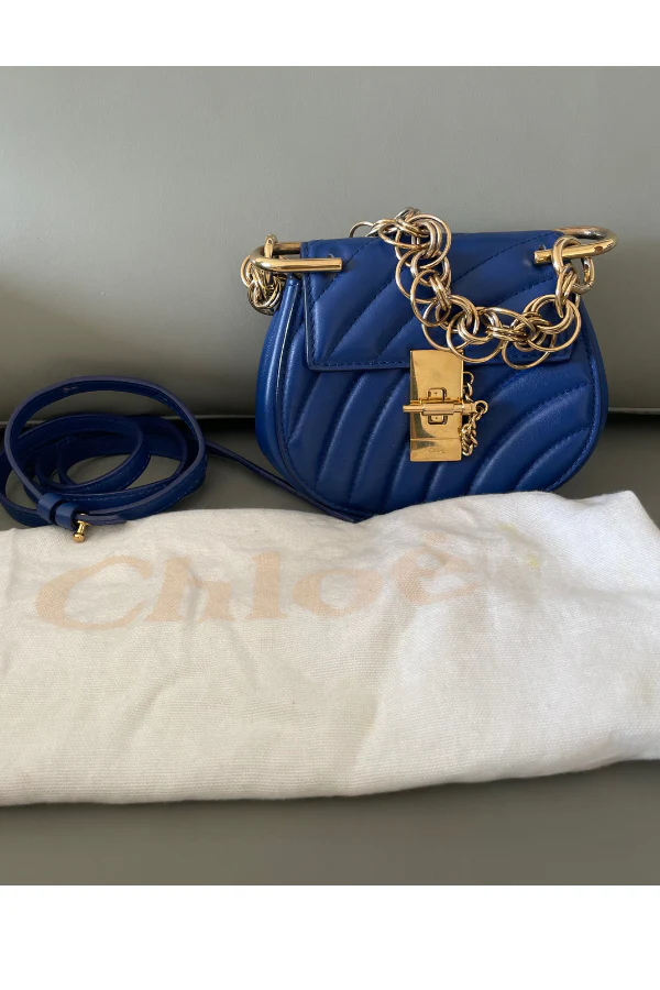Chloe Blue Leather Mini Drew Bijou Crossbody Bag - Image 4