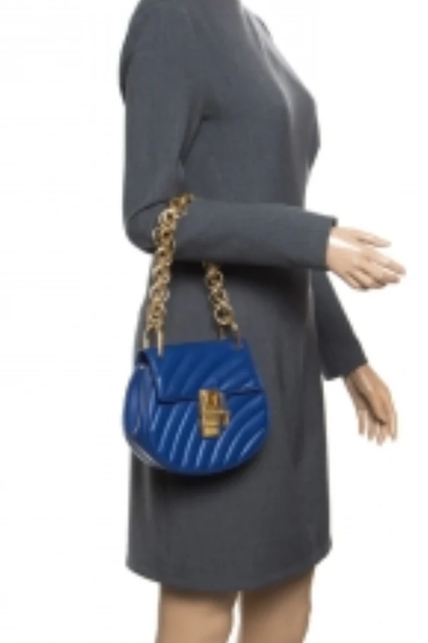 Chloe Blue Leather Mini Drew Bijou Crossbody Bag - Image 5