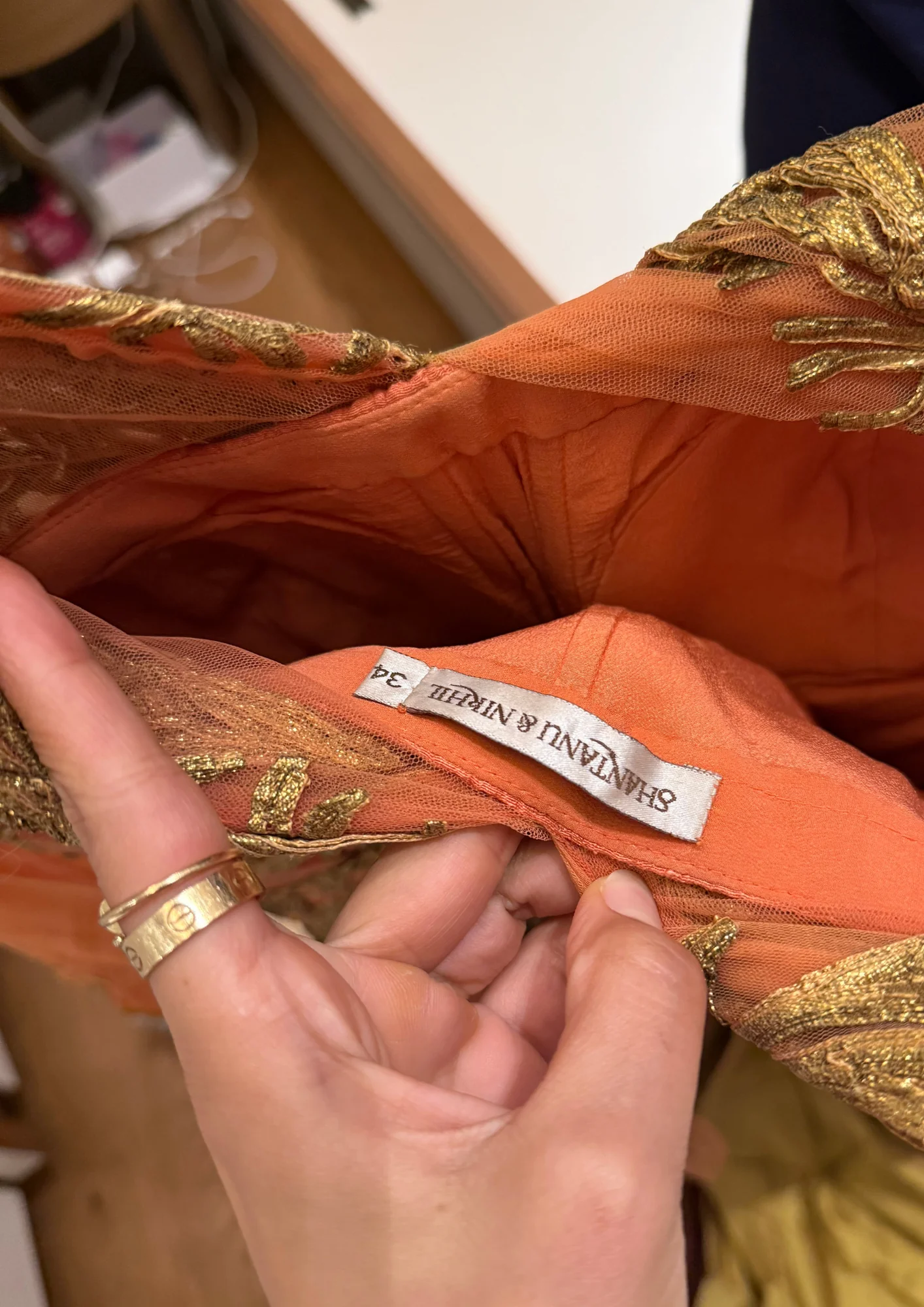 Shantanu & Nikhil Peach & Gold Draped Gown - Image 5