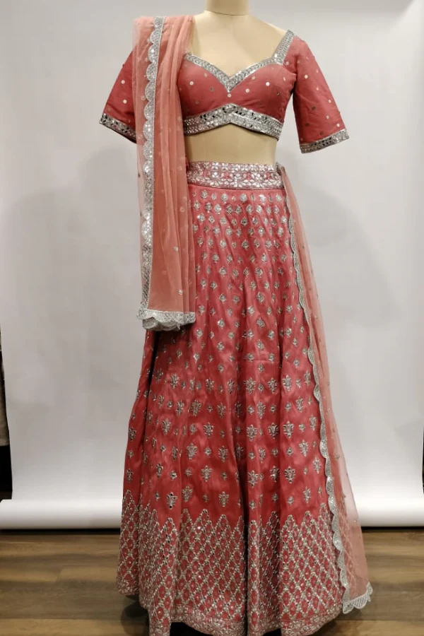 Coral zari embroidered lehenga set - Image 3