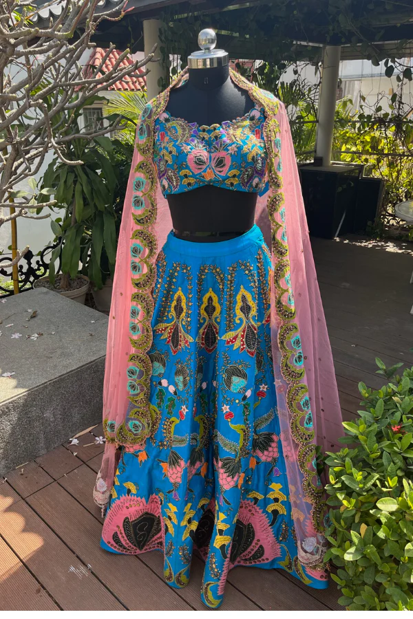 Cyan Blue Embellished Lehenga Set
