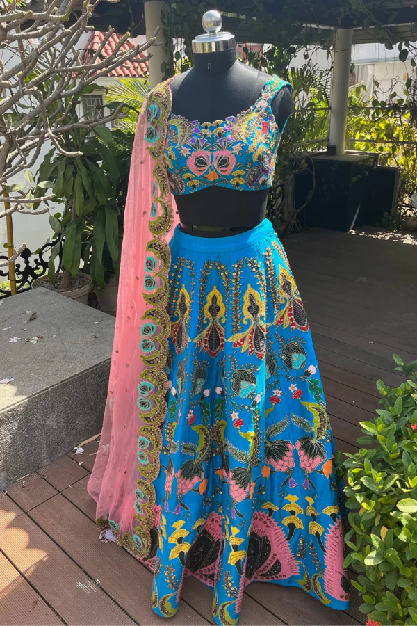 Cyan Blue Embellished Lehenga Set - Image 2