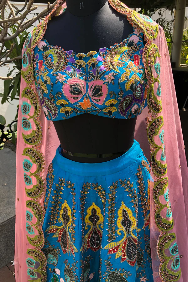 Cyan Blue Embellished Lehenga Set - Image 3