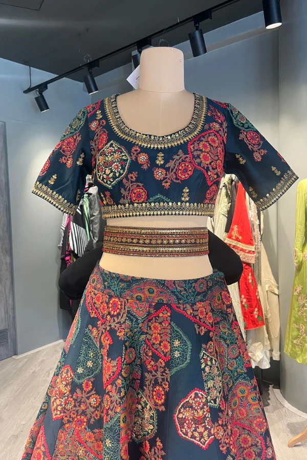 Debyani blue floral lehenga set - Image 3