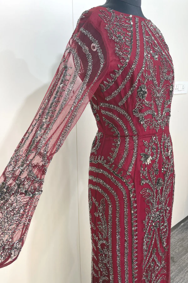 Pankaj & Nidhi Deep red embellished gown - Image 5