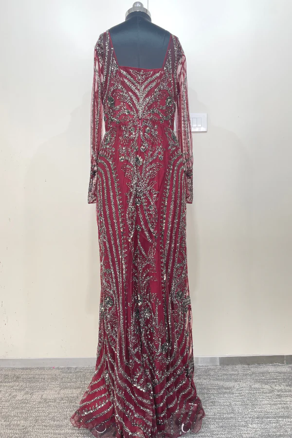 Pankaj & Nidhi Deep red embellished gown - Image 6