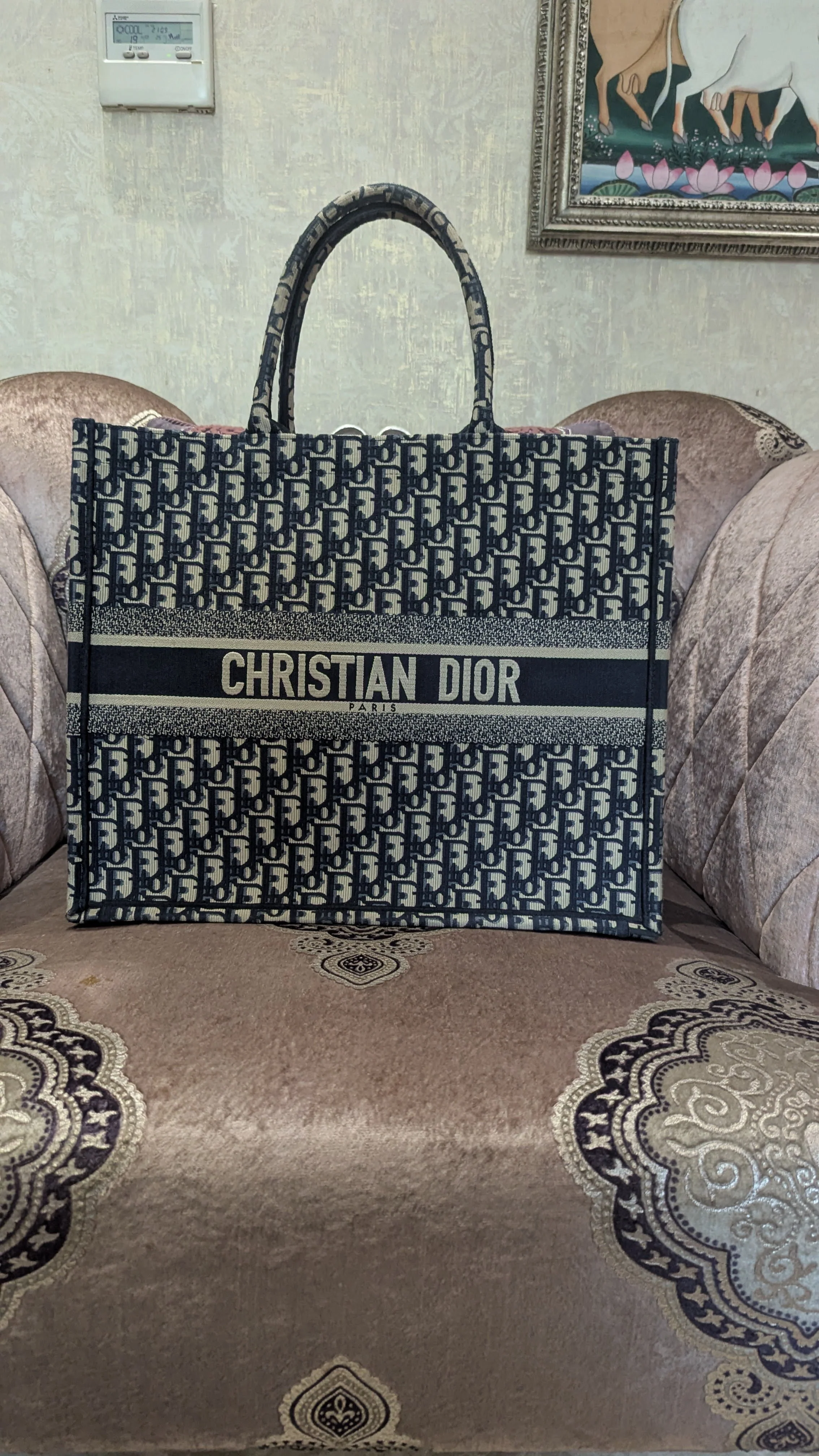 Dior Book Navy Blue Oblique Embroidered Canvas Tote - Image 3