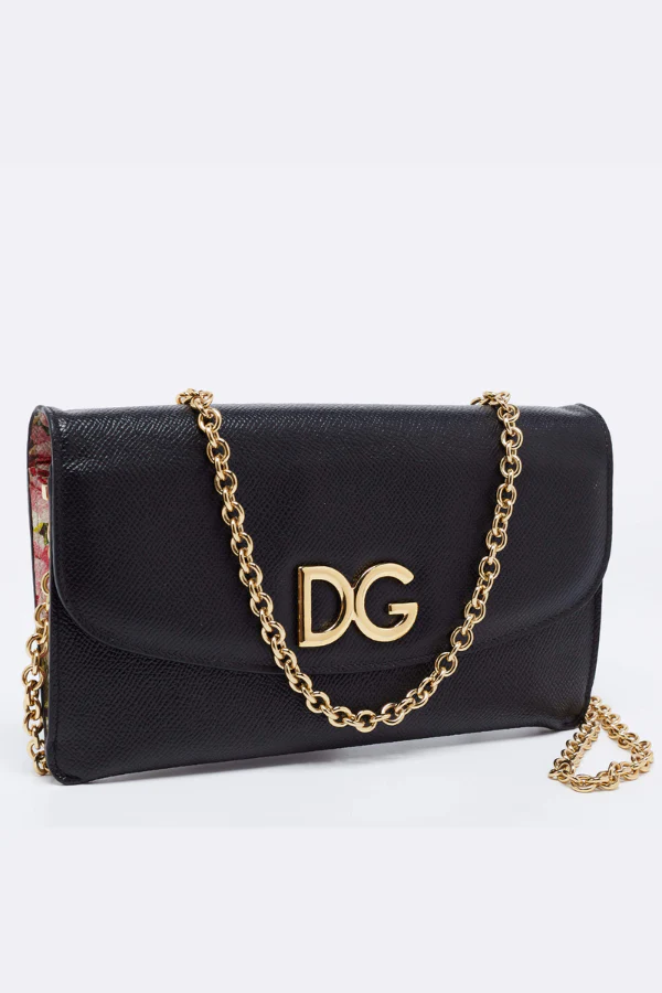 Dolce & Gabbana Black Leather DG Logo Chain Clutch - Image 2
