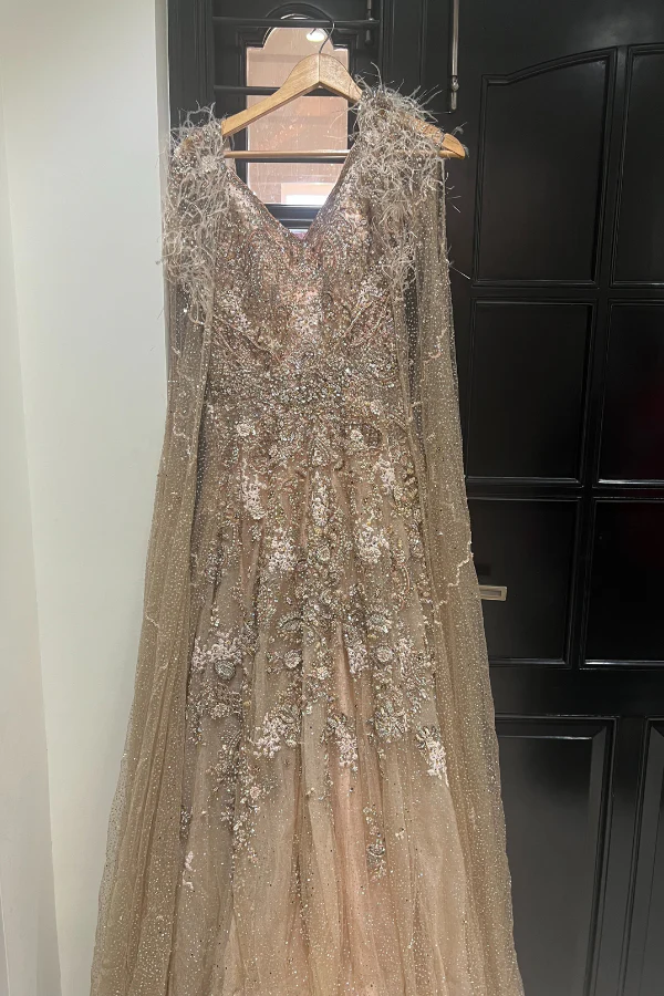 DOLLY J Beige Shimmer Embroidered Gown - Image 2