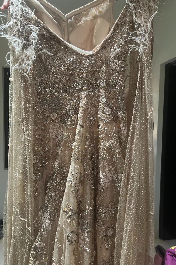 DOLLY J Beige Shimmer Embroidered Gown - Image 4