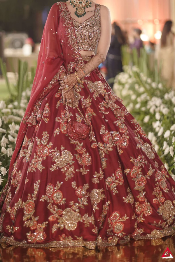 Dolly j Burgundy Big Floral Jaal Lehenga Set - Image 2