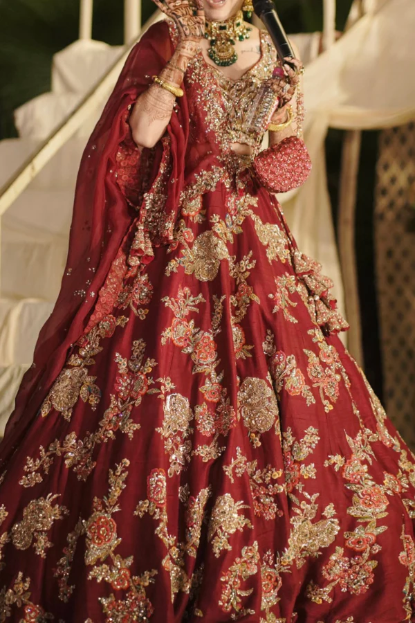 Dolly j Burgundy Big Floral Jaal Lehenga Set - Image 3