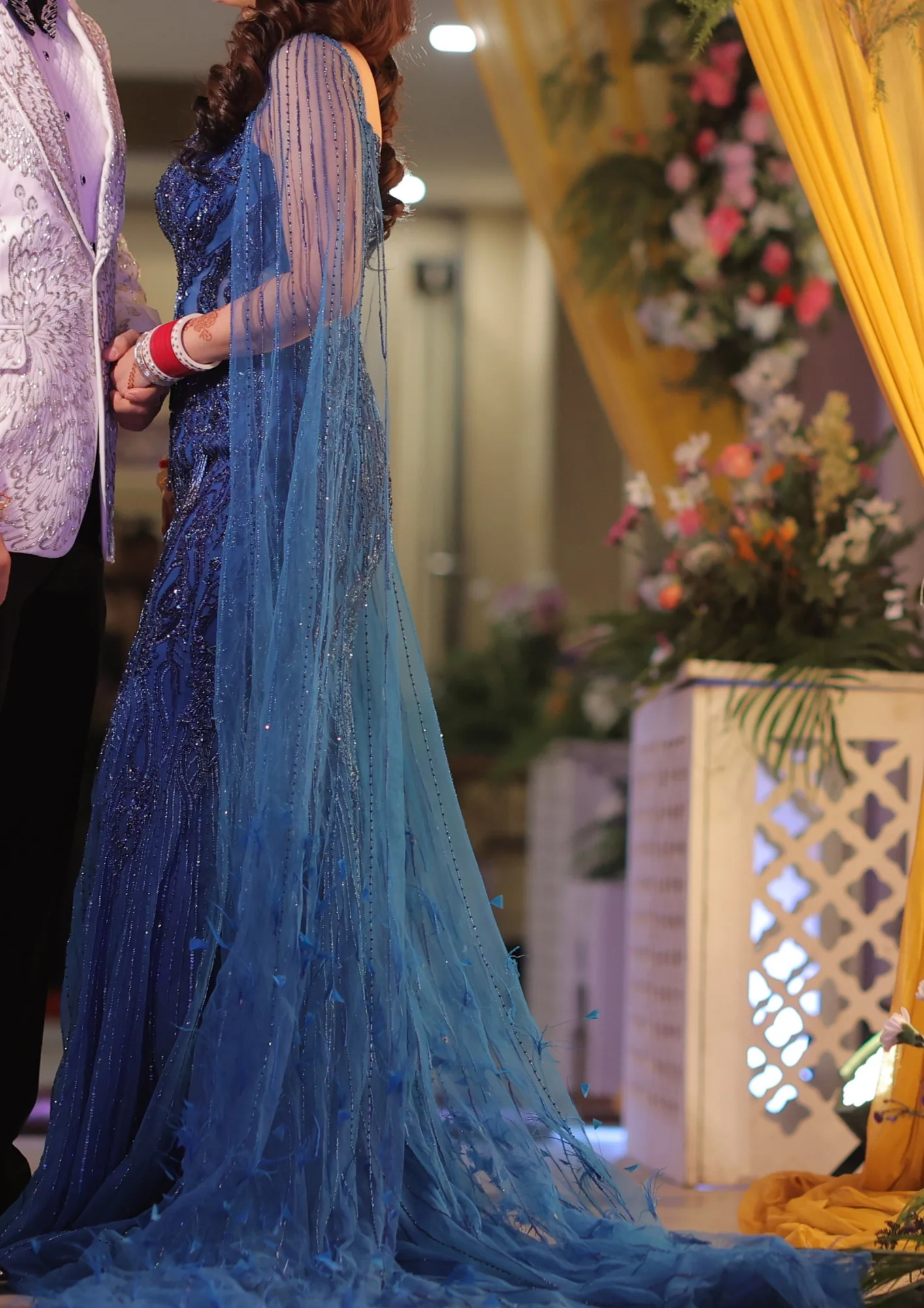 Dolly J Cobalt Blue Tulle Net Crystal Embroidered Gown - Image 4