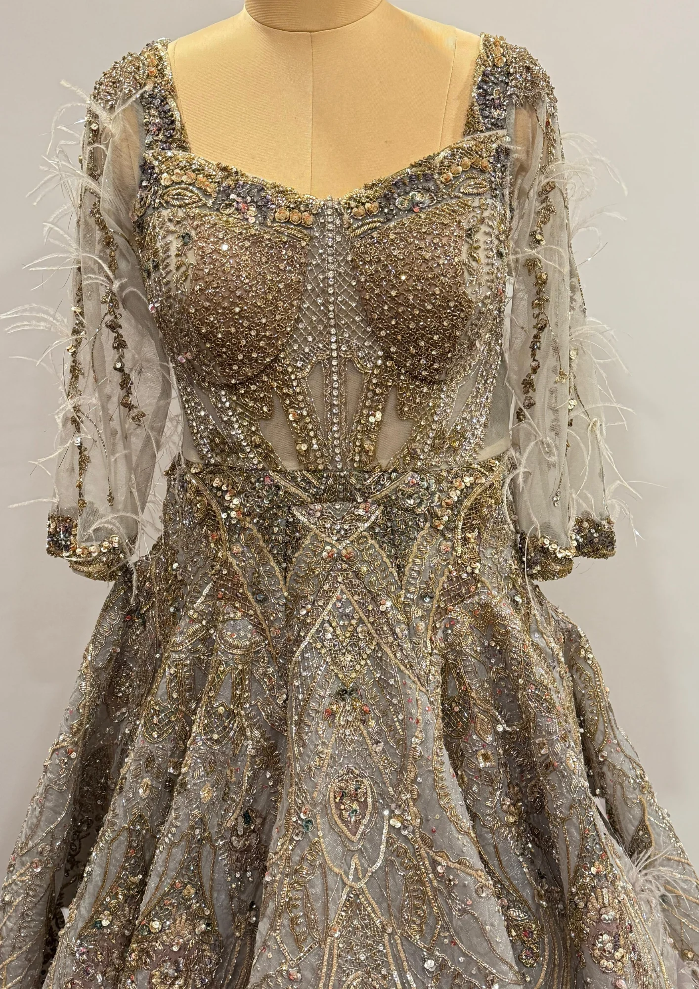 Dolly J Embellished Grey Feather Gown - Image 3