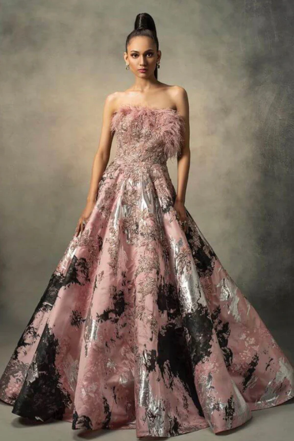 Dolly J metallic sequinned gown