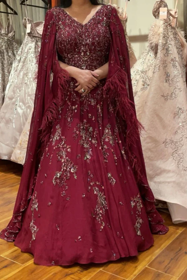 Dolly J mulberry embellished gown with cape - Image 2