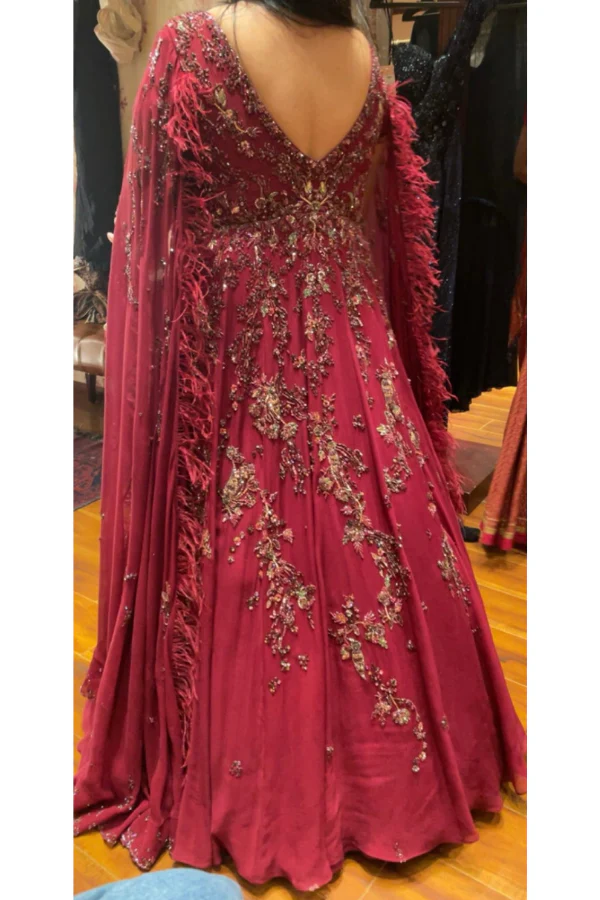 Dolly J mulberry embellished gown with cape - Image 3